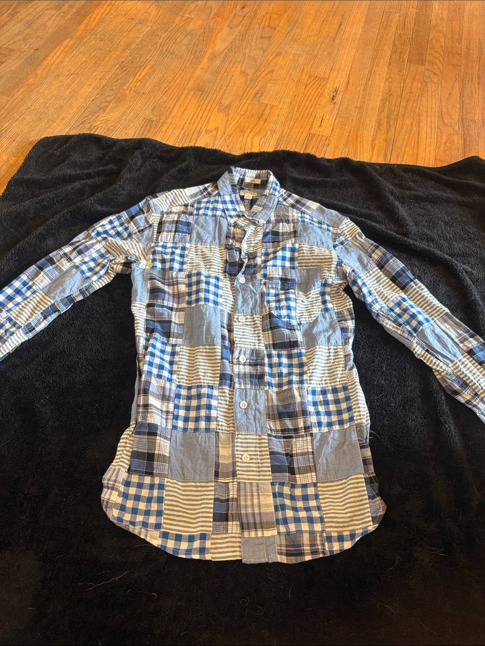 J. Crew Blue and White Patchwork Plaid Button-Down Shirt